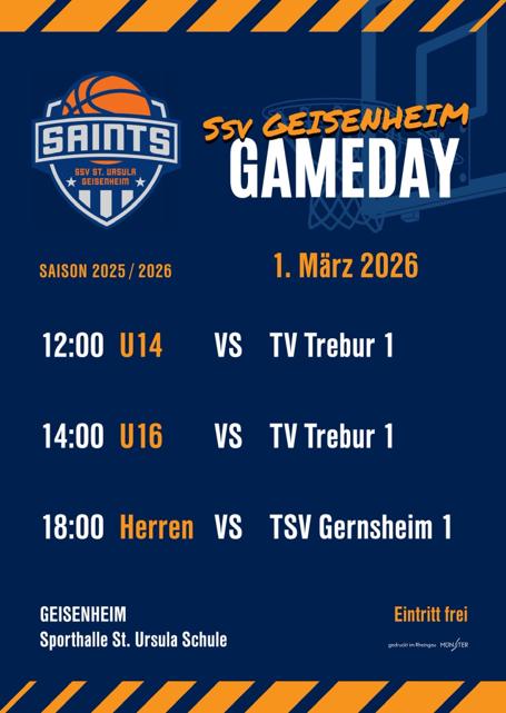 Plakat Gameday am 1. März 2026 mit allen Spielen des Tages